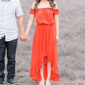 Lulus Red orange off the shoulder high low dress